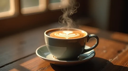 Tasse de café arabica fraîchement préparée avec des arômes s'échappant en volutes fines