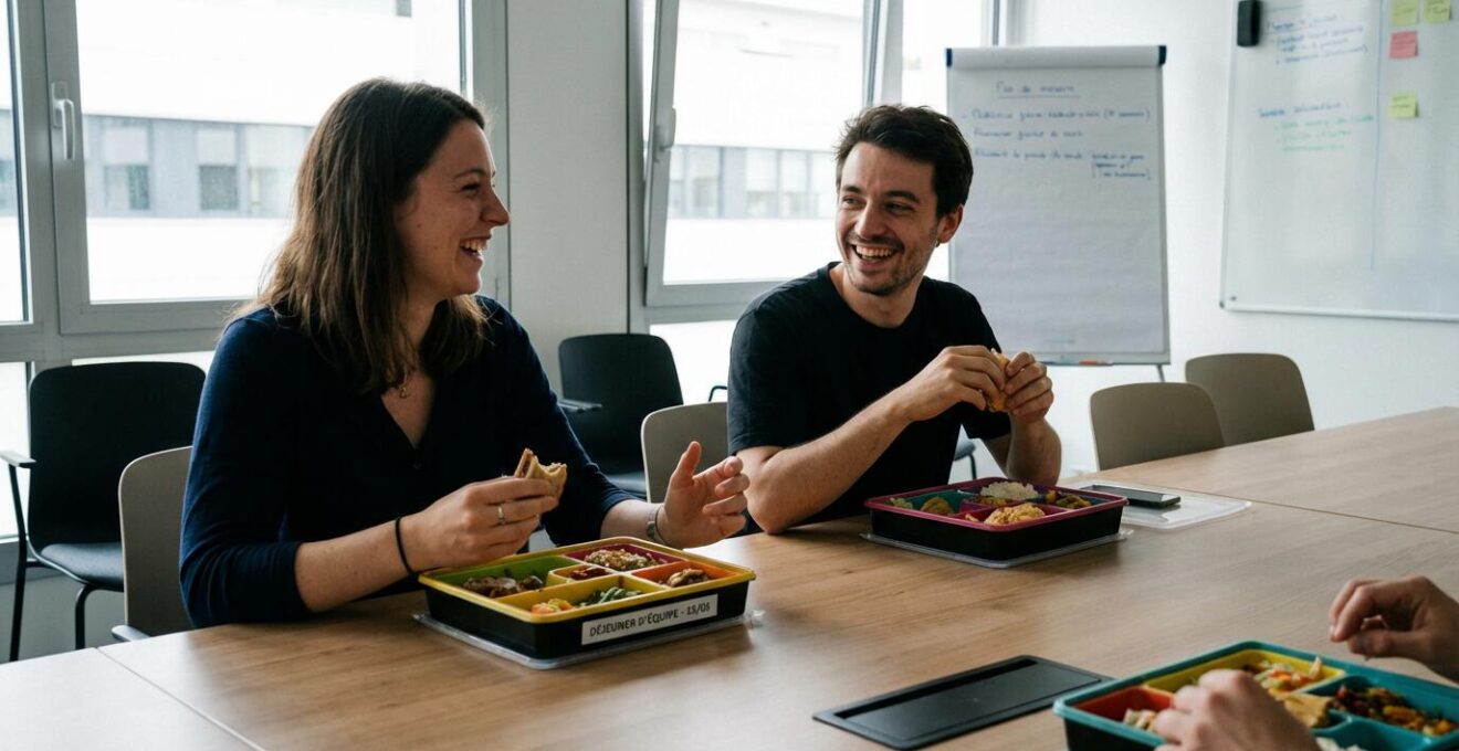 Déjeuner d'équipe avec plateaux repas adaptés aux différents régimes alimentaires