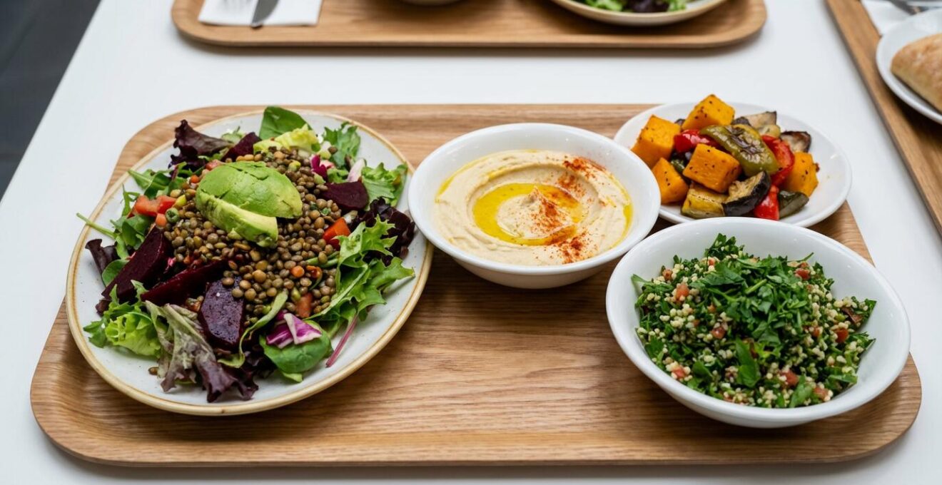 Plateau repas végétarien coloré adapté aux contraintes alimentaires en entreprise